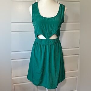 Coveted Clothing Emerald Green Cutout Waist Sleeveless Mini Dress Jewel Tone